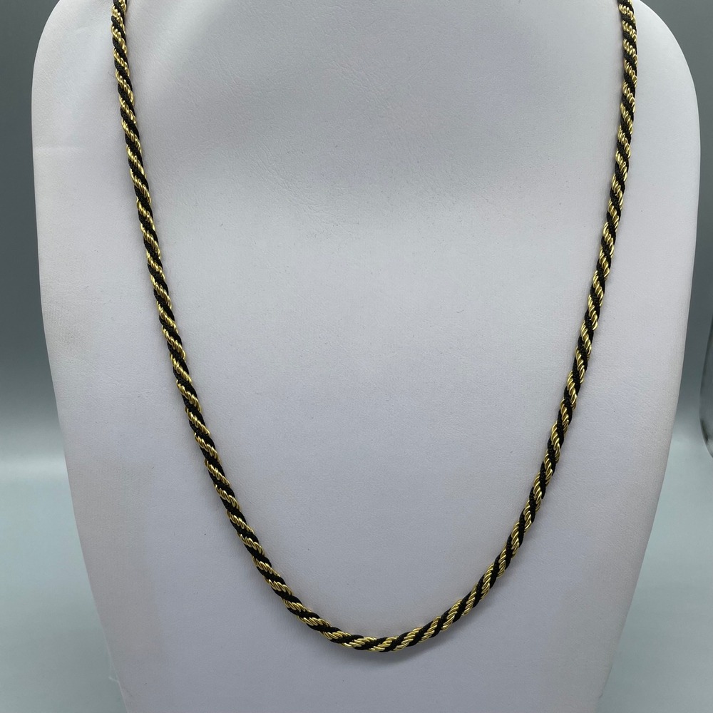 Trifari Vintage Gold Tone and Black Twisted Rope Chain Necklace 24 Inch